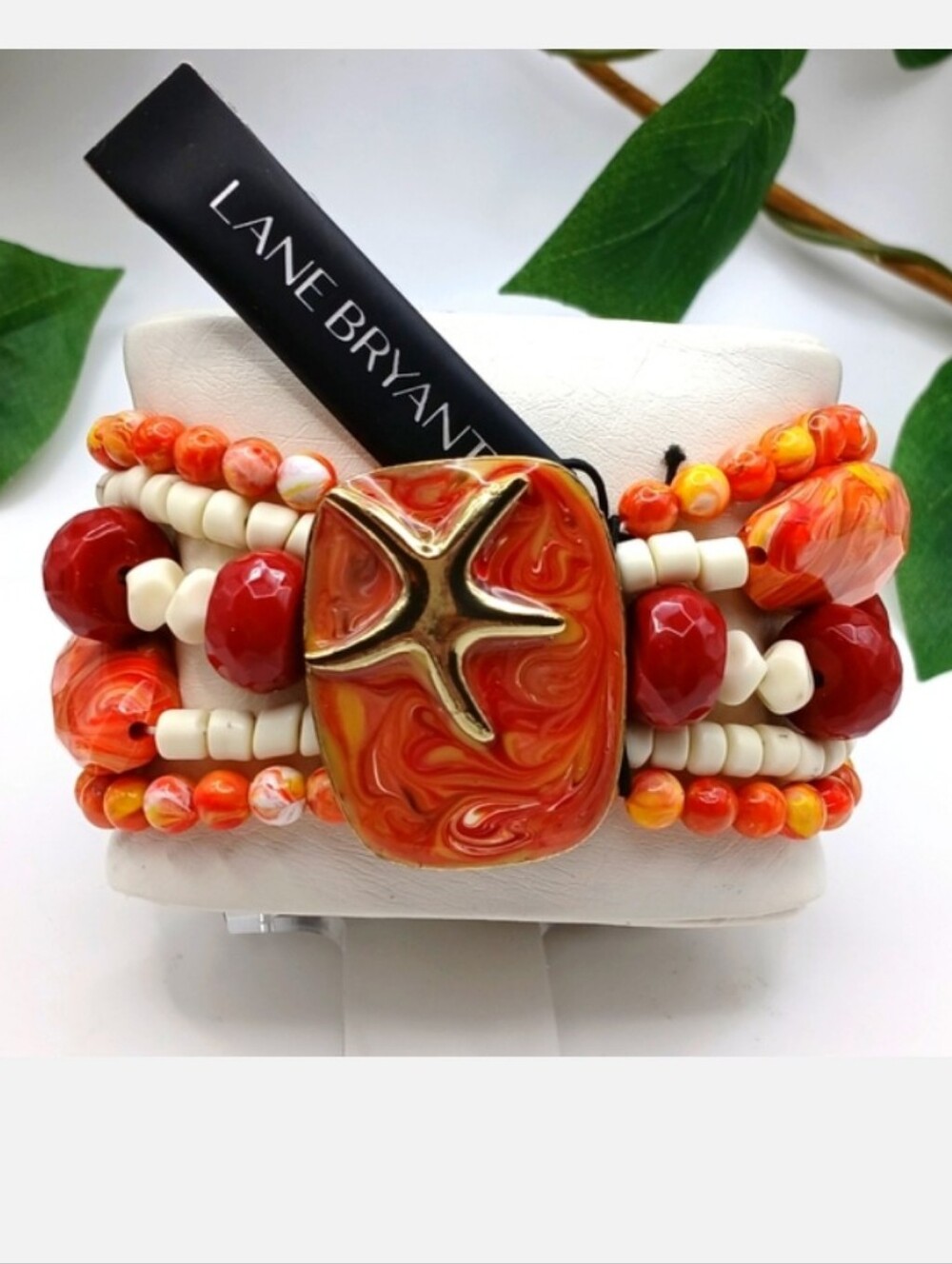 Multi Layered Beaded Bracelet Starfish Red and White Beads Statement Piece NEW